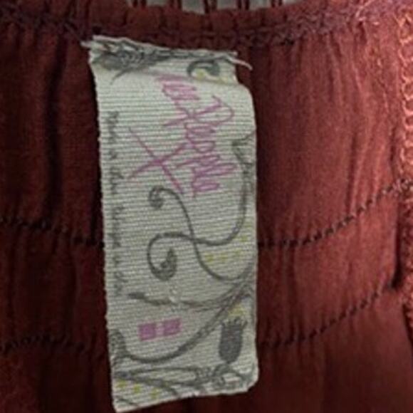 Free People Abigail Flowing Oversized V-Neck Lace-Crochet Detailing Tee in Wine - Picture 9 of 12